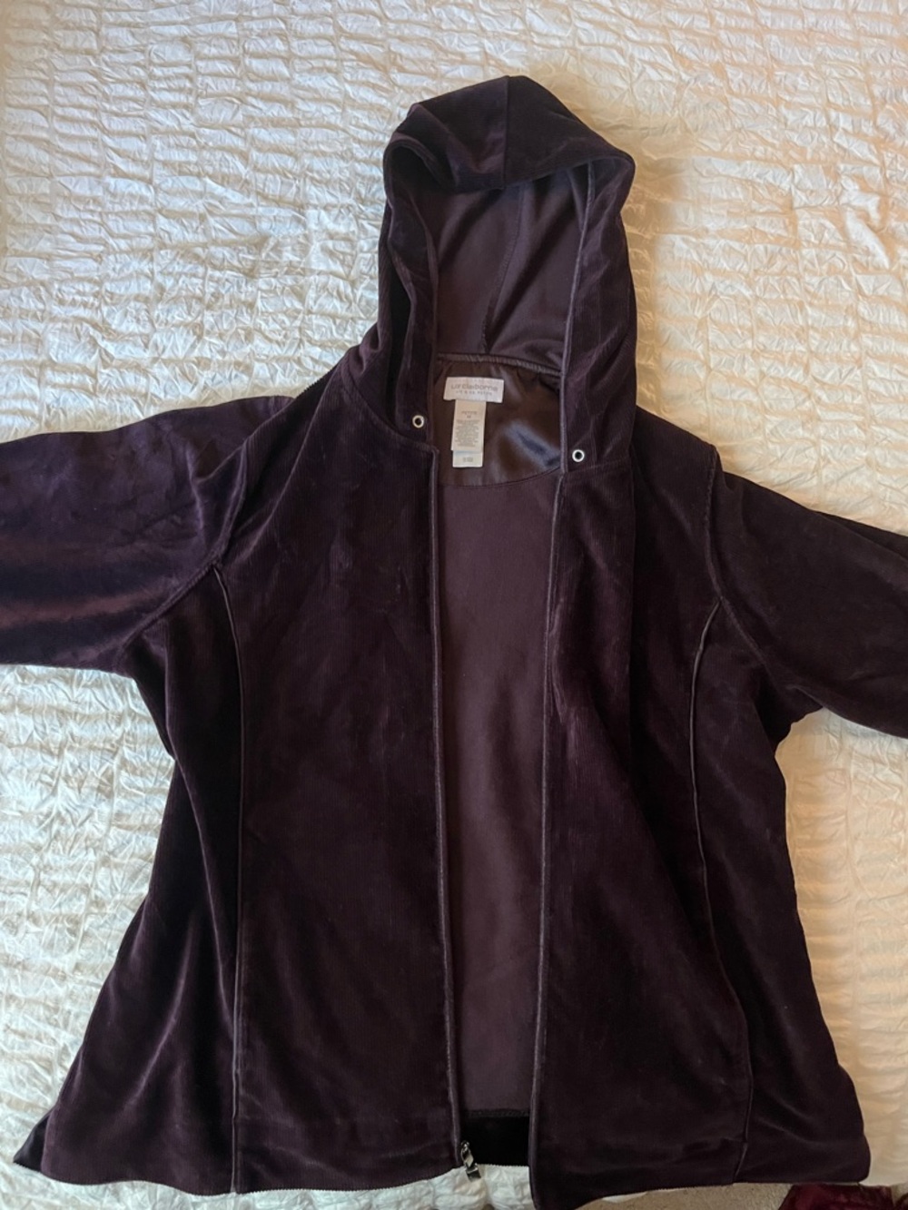 Liz Claiborne Velour Hooded Jacket in Deep Plum